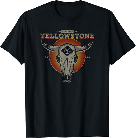 Yellowstone Dutton Ranch Bull Skull Logo V4 , black T-Shirt