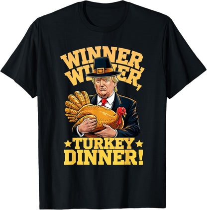MEILAN -Adults Humor Funny Trump Winner Winner Turkey Dinner Thanksgiving - Black, Small, Short Sleeve T-Shirt
