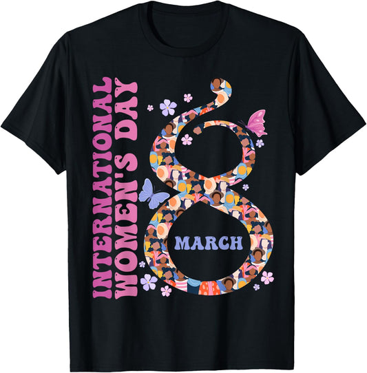 Women's International Women's Day 2023 8th March , black T-Shirt