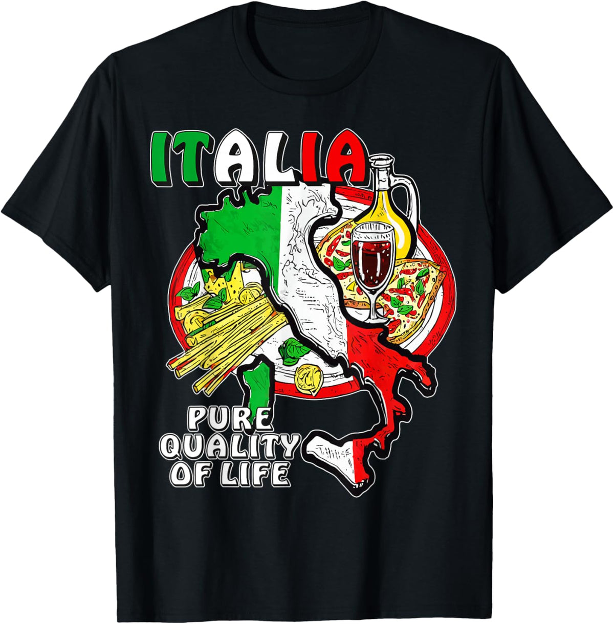 with German Text Entdecke Italien Liebe Für Essen Kultur Geschichte Italien [, black T-Shirt