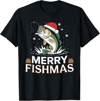 Merry Fishmas, Funny Fishing Design for Christmas , Black, S T-Shirt