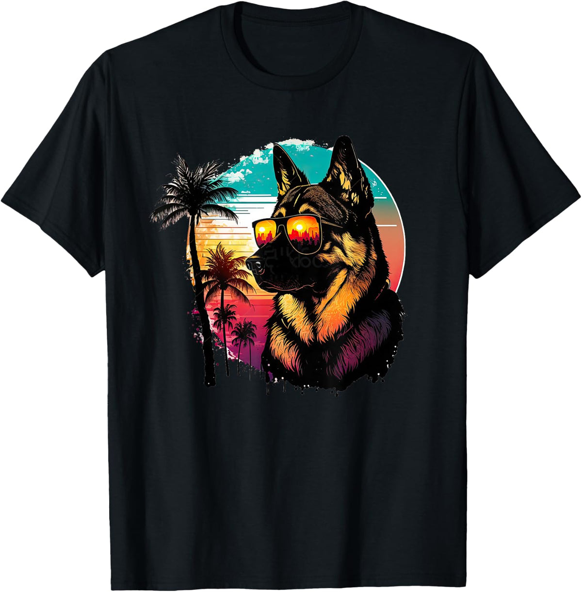 Funny German shepherd Dog Sunglasses Sunset vintage T-Shirt