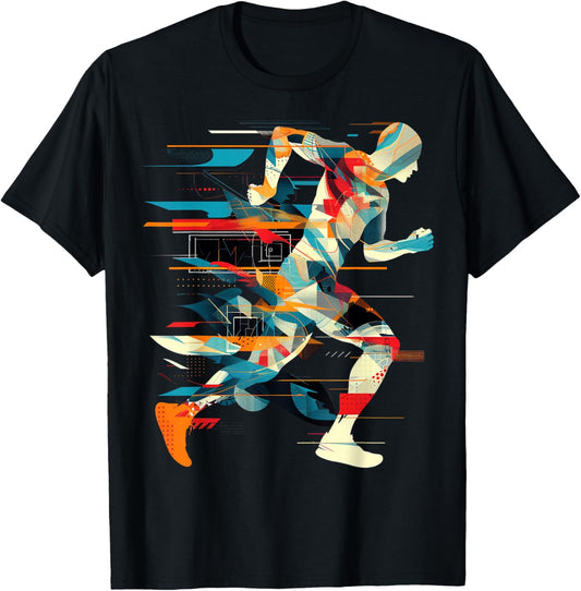 Artsy Marathon Runner on Abstract Art Marathon , black T-Shirt