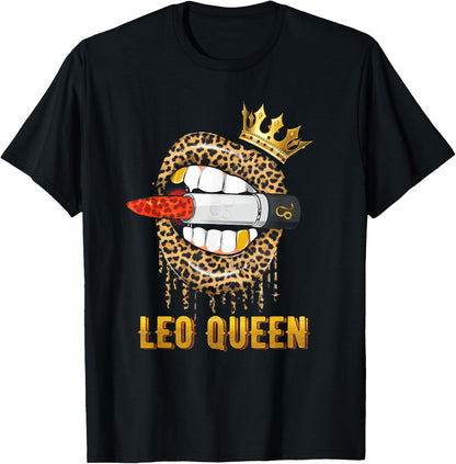 Leo Queen Crown Leopard Print , black T-Shirt