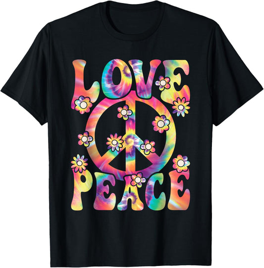 60s 70s Hippie Love Peace Groovy Party Outfit Retro , black T-Shirt