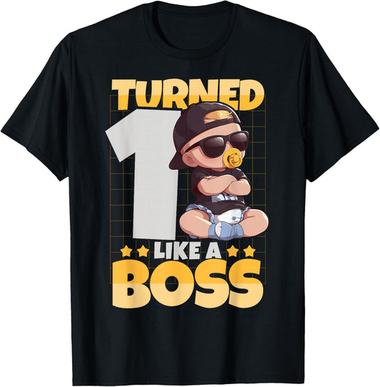 Baby 1st Birthday Boy Girl 1 Year Like a Boss Kids T-Shirt