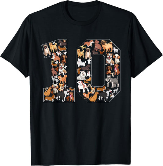 10th Birthday Dog Lovers 10 Year Old Boys Girls Party T-Shirt