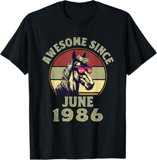Awesome Since June 1986 36th Birthday Horse Lovers T-Shirt