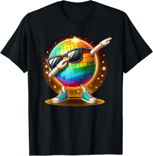 70s Disco Ball Dabbing Sunglasses Nightclub Dance LED Party , Black, S T-Shirt