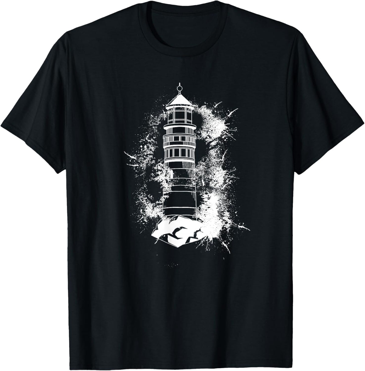 Lighthouse Sea Light Seagulls Coast Harbour Maritime Lighthouse, black, s T-Shirt