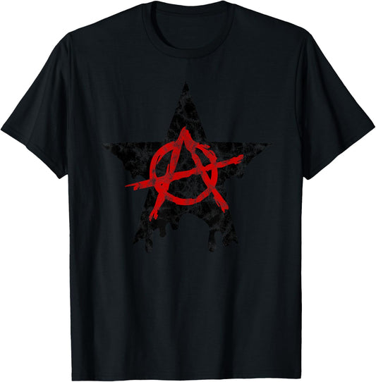 Anarchy, star, A, red black, pirate, rebel, punk, anti, left T-Shirt