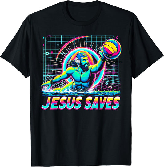 80s Vaporwave Jesus Saves Water Polo T-Shirt