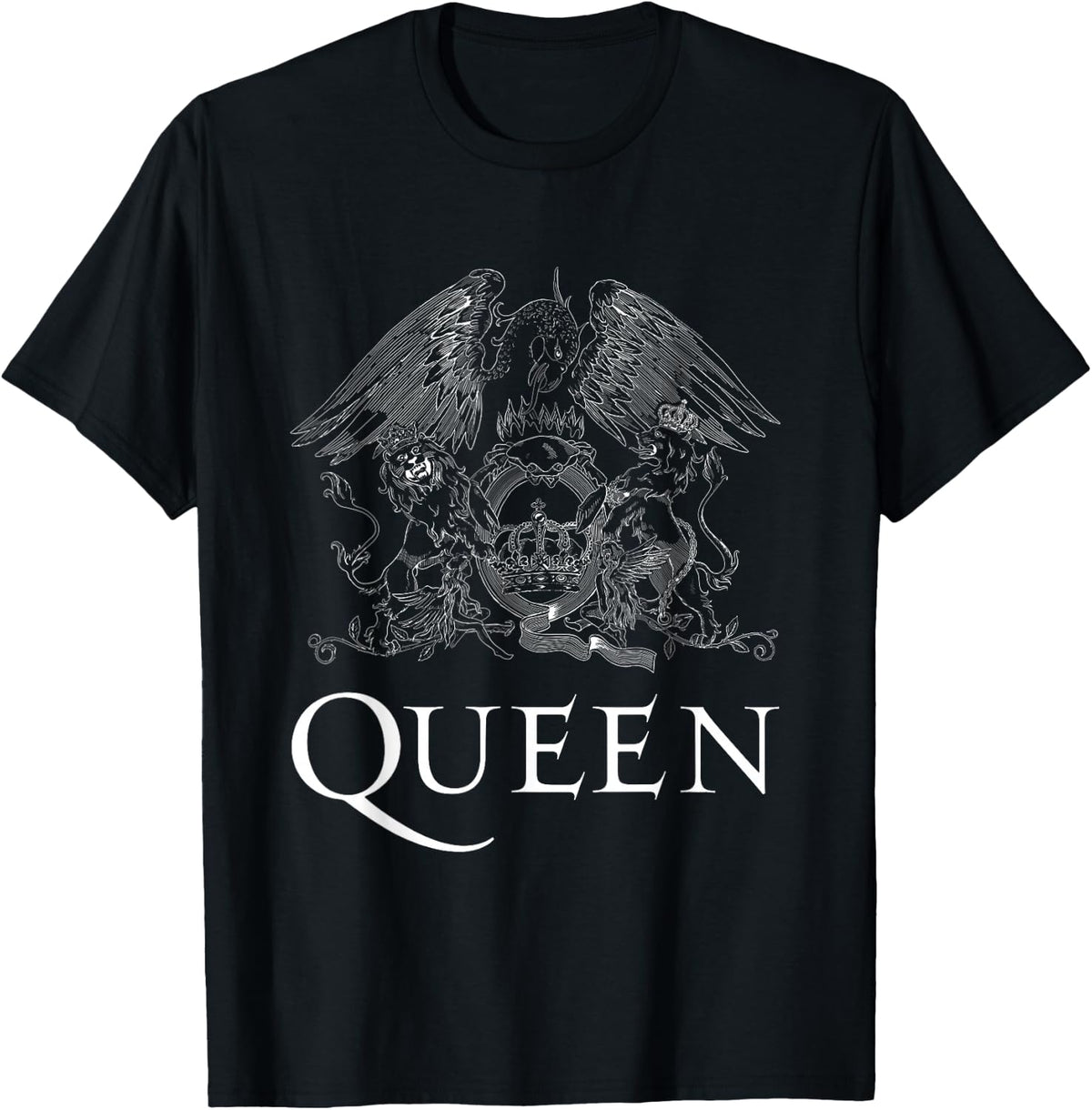 Queen Official Classic Crest Logo White , black T-Shirt