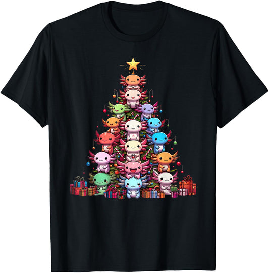 Axolotl Cute Christmas Tree Men Kids , Black, S T-Shirt