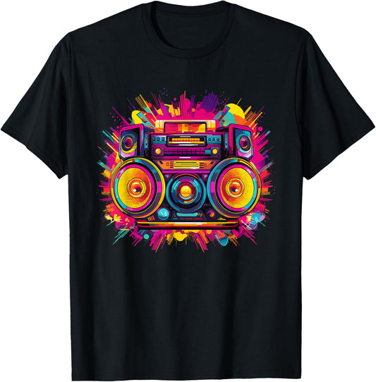 80s Outfit Party Carnival Pop Art Costume Fancy Dress 80s , black T-Shirt