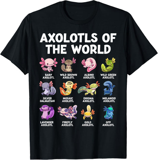 Axolotls The World Kawaii Species of Axolotl Fish Amphibian , black T-Shirt