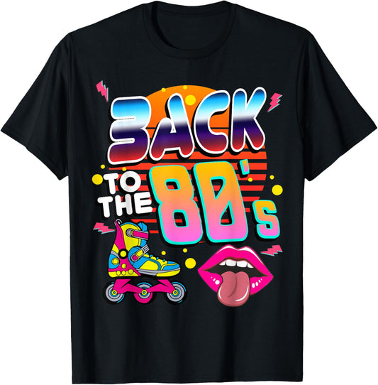 80s 80er Party Outfit Costume Back To The 80S , black T-Shirt