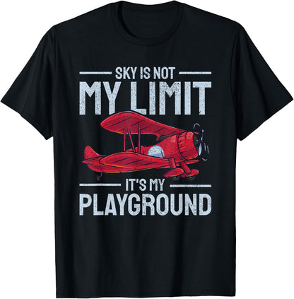 with German Text Flugzeug Der Himmel ist nicht mein Limit Pilot, black T-Shirt