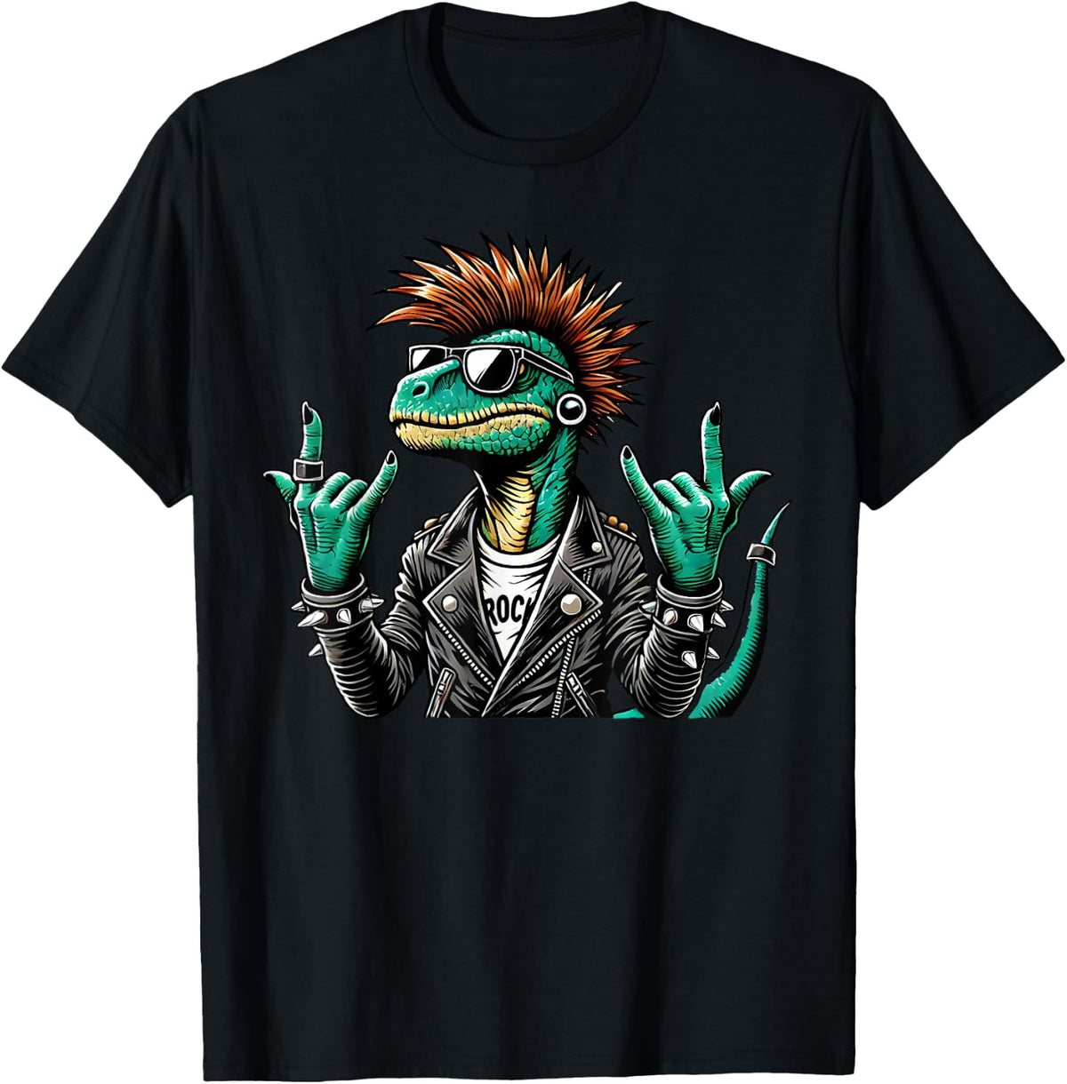 Funny Punk Dinosaur, Cute Rock Dinosaur Gothic Rex Dinosaur , Black, S T-Shirt