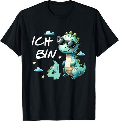 Children's 4th Birthday Boy Girl Gifts 4 Years Old Cool Dino , black T-Shirt
