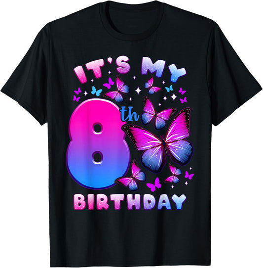 Birthday Girl 8 Years Old Butterfly Number 8 T-Shirt