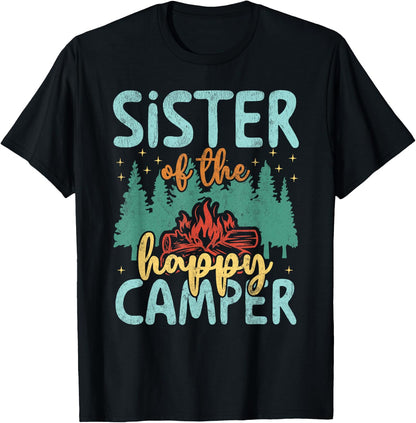 Sister of Happy Camper 1st Birthday Party Retro Sister T-Shirt