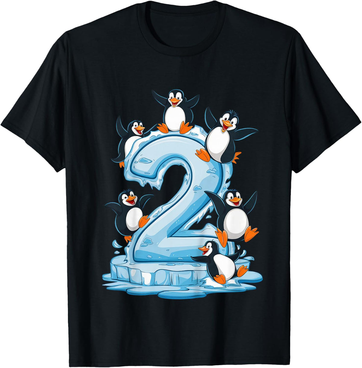 Kids Penguins 2nd Birthday Boys Girls 2 Years Penguin , black T-Shirt