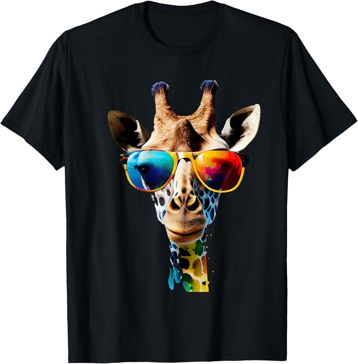 Giraffe Safari Sunglasses Gifts & Designs -Adults Kids Black Giraffe Print Short Sleeve Classic Fit Pull On T-Shirt