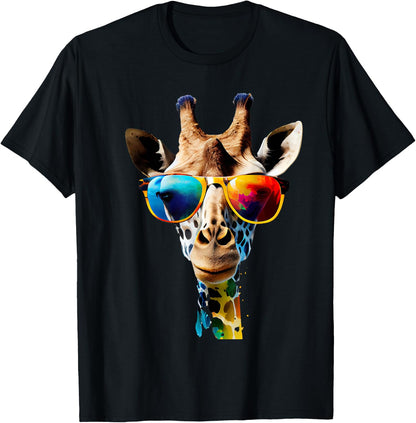 Giraffe Safari Sunglasses Gifts & Designs -Adults Kids Black Giraffe Print Short Sleeve Classic Fit Pull On T-Shirt