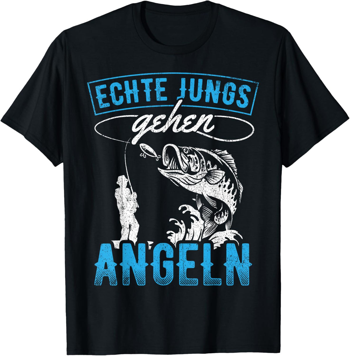 with German Text Echte Jungs gehen Angeln - Angler Fischer (Real Boys, black T-Shirt