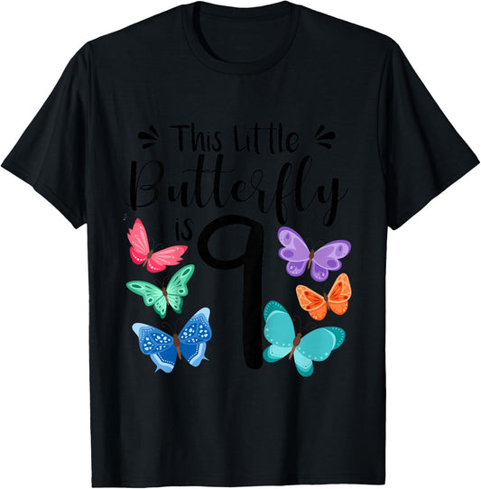 9 Year Old Butterfly Birthday Girls 9th Girl Party Gift T-Shirt