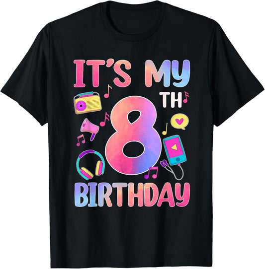 8 Years Old Music Lover 8th Birthday Music Theme Party T-Shirt