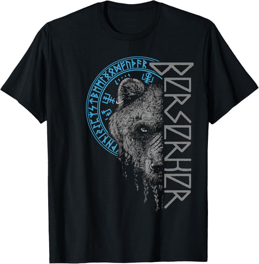 Berserker Bear Warrior Odin Runes Nordic Compass Viking , black T-Shirt