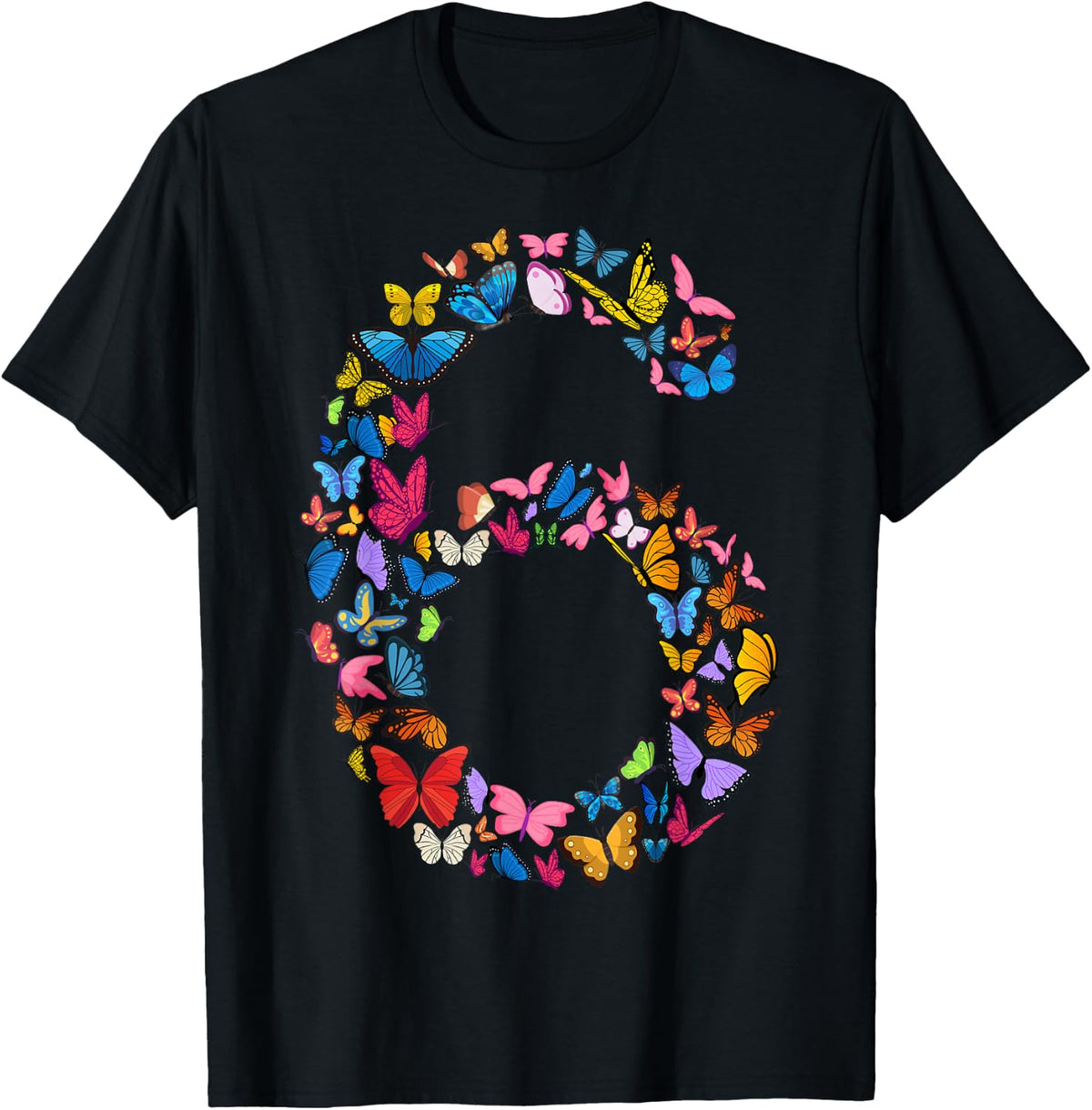 6th Birthday Butterflies 6 Years Old Girl Butterfly Lover , black T-Shirt
