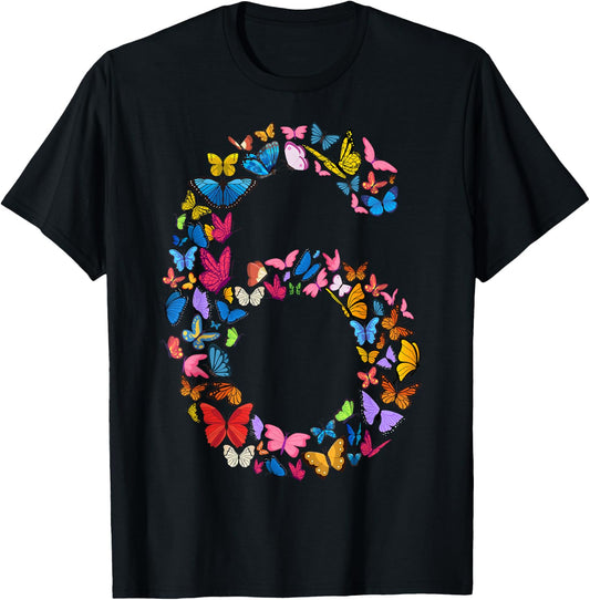6th Birthday Butterflies 6 Years Old Girl Butterfly Lover , black T-Shirt