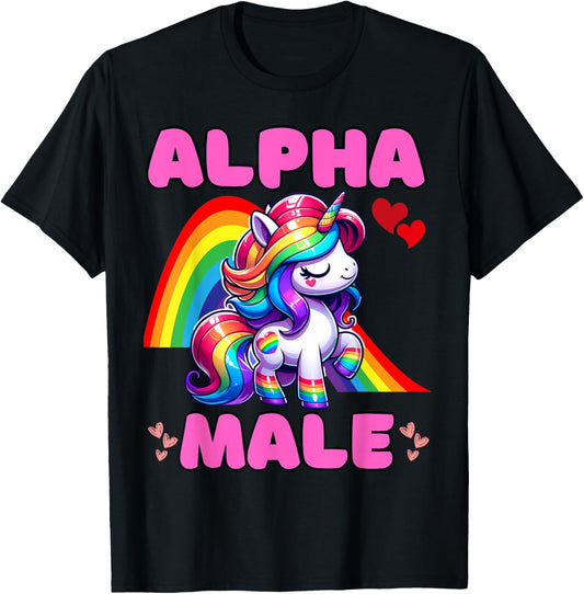 Alpha Male - Funny Sarcastic Rainbow Unicorn - Great Stag Do , Black, S T-Shirt