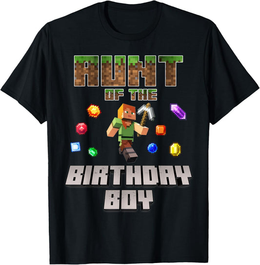 Aunt Of The Birthday Boy Video Gamer Pixel Number T-Shirt