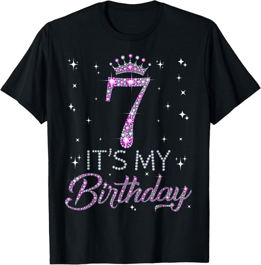 7 It's My Birthday Pink Crown Happy 7th Birthday Girl T-Shirt
