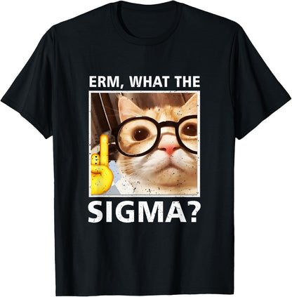 Erm What-The Sigma Cat Meme Selfie Cat Wearing Sunglasses , Black, S T-Shirt