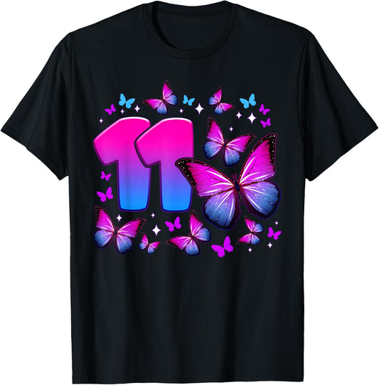 Birthday Girl 11 Years Old Butterfly Number 11 T-Shirt