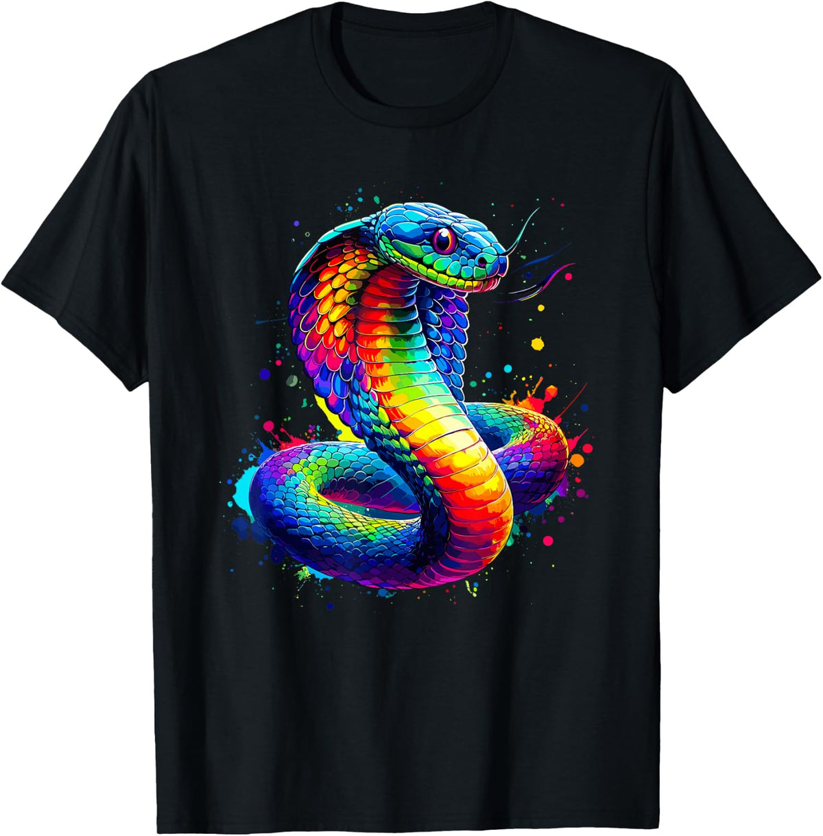 Colourful Splash Art Cobra Lovers Cobra Snake , black T-Shirt