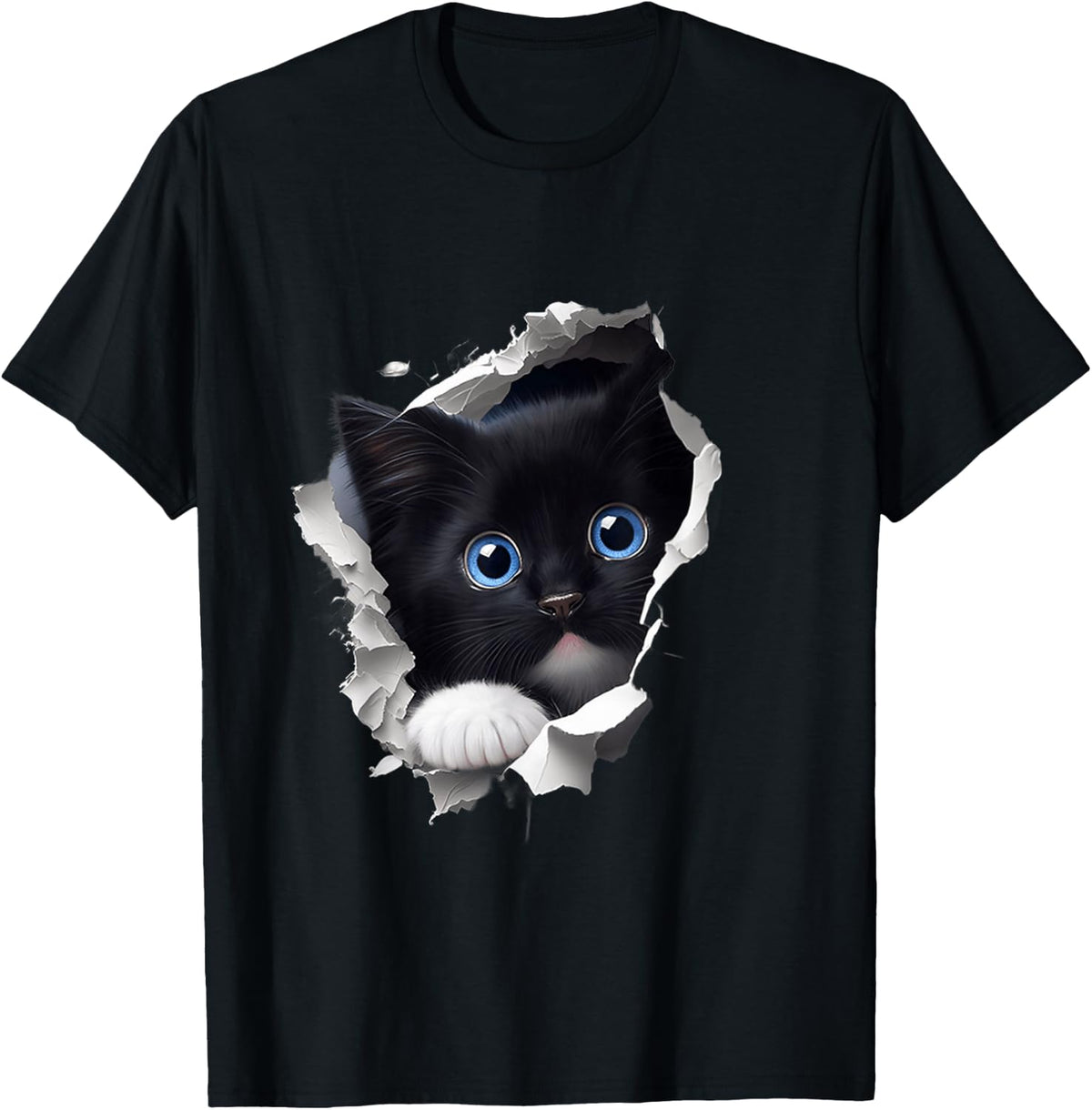 A Curious and Cute Kitten Black Cat , black T-Shirt