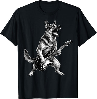 Funny German Shepherd Dog Playing Guitar T-Shirt