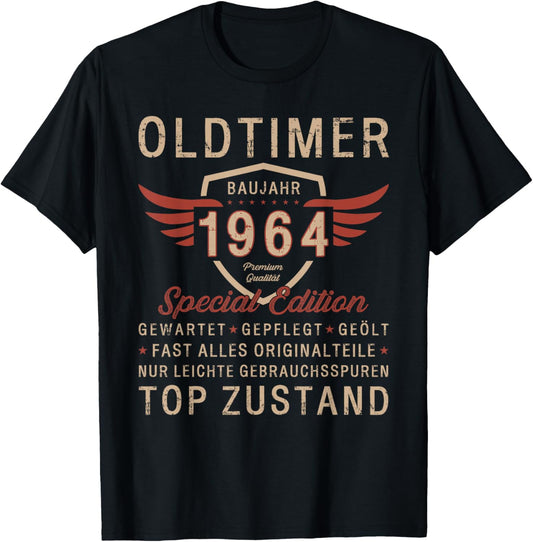 60th Birthday Gift Vintage 1964 Vintage Funny , black T-Shirt