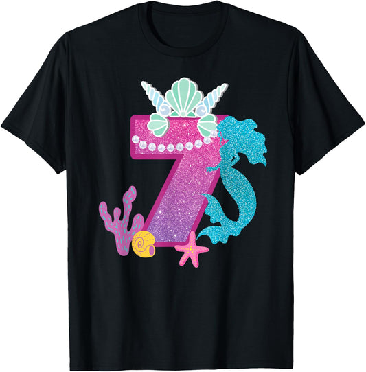 7th Birthday Shirt Under the Sea Party Mermaid Shells Shirt T-Shirt
