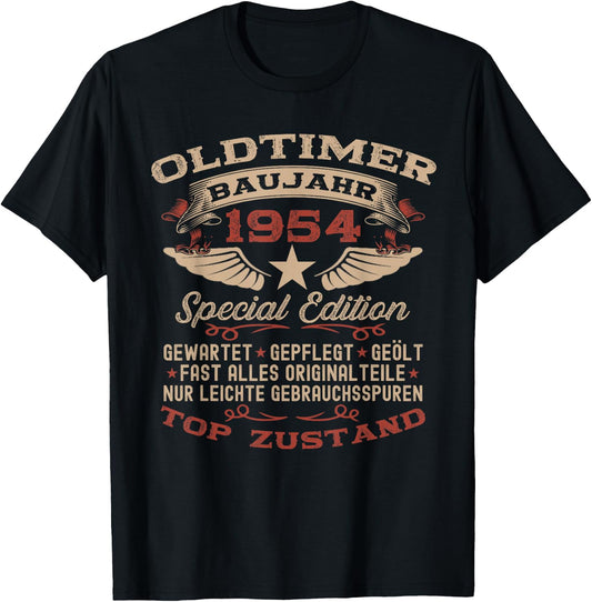 70th Birthday Gift Vintage 1954 Vintage Car Funny , black T-Shirt