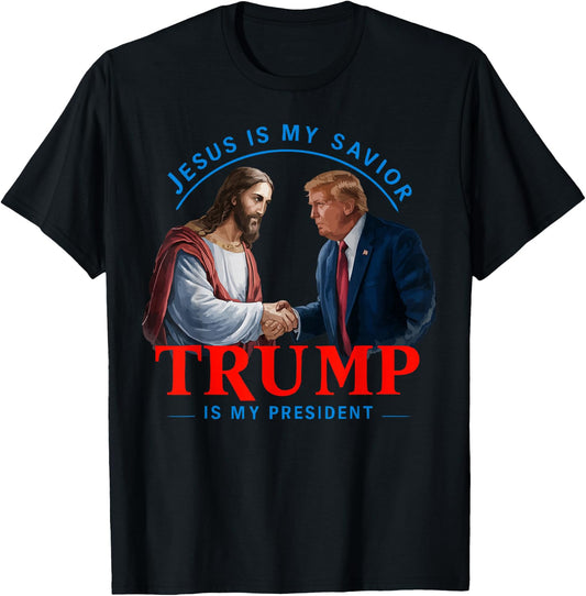 American Flag Jesus Is My Savior Trump Is My President , Black, S T-Shirt