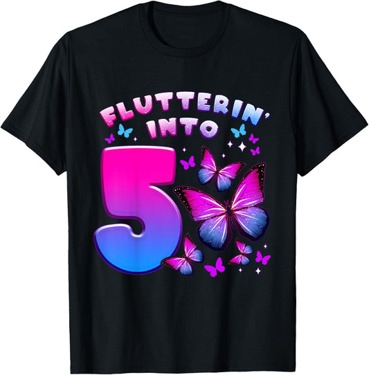 Birthday Girl 5 Years Old Butterfly Number 5 T-Shirt
