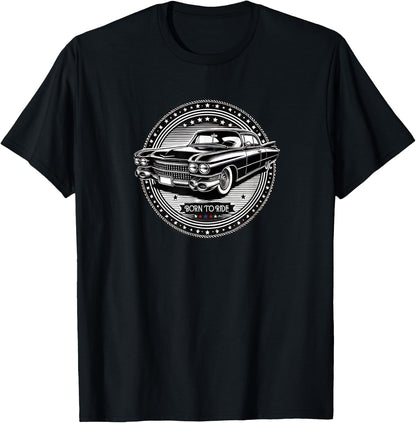 Vintage Cadillac lookin Vehicle - Black & White - Old school T-Shirt