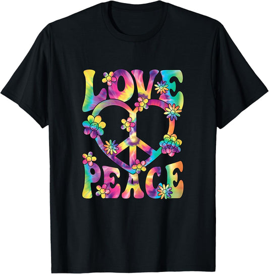 60s 70s Hippie Love Peace Groovy Party Outfit Retro , black T-Shirt